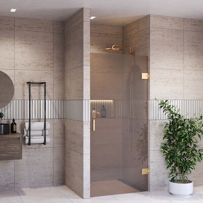 Douchedeur BWS Portos Profielloos Geborsteld Messing Goud 90×200 cm Brons Glas 8 mm Nano Coating