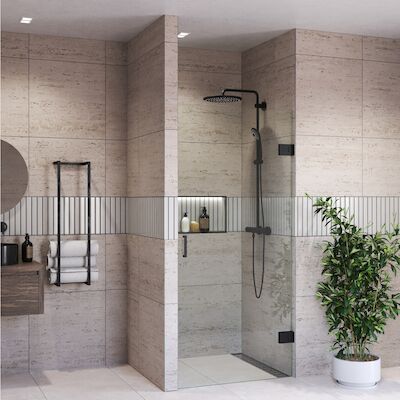 Douchedeur BWS Portos Profielloos Mat Zwart 60×200 cm Helder Glas 8 mm Nano Coating