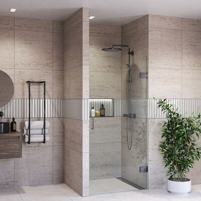 Douchedeur BWS Portos Profielloos Zwart Chroom 200 cm Helder Glas 8 mm Nano Coating (Alle Maten)