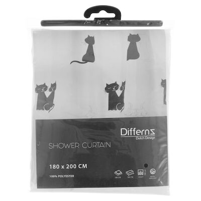 Douchegordijn Differnz Cats Polyester 180×200 cm Zwart
