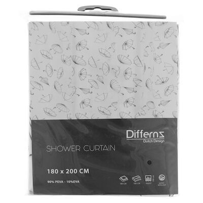 Douchegordijn Differnz Umbrella PEVA 180×200 cm Wit