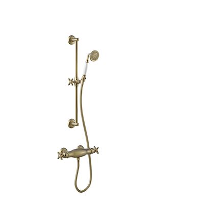 Douchekraan Tres Clasic Thermostatisch Set Incl. Glijstang en Handdouche Verouderd Messing Mat