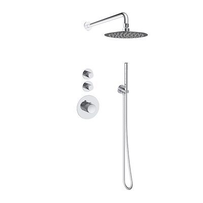 Doucheset Inbouw Deluxe Sanilux Giles Met Box Thermostaat Douchekop 25 cm Rond Geribbelde Knop Chroom