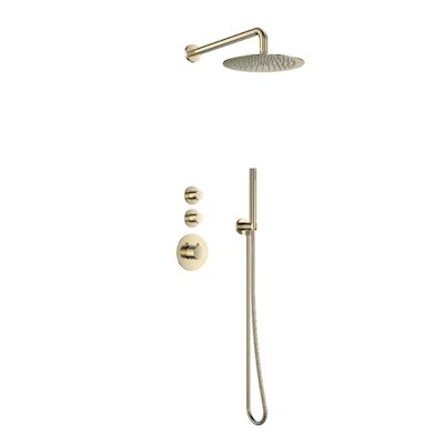 Doucheset Inbouw Deluxe Sanilux Giles Met Box Thermostaat Douchekop 25 cm Rond Goud Geborsteld