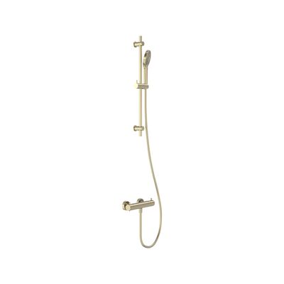 Doucheset MAY Opbouw met Thermostaat, Incl. Glijstang, Doucheslang 150 cm & 3-Standen Handdouche Geborsteld Mat Goud PVD