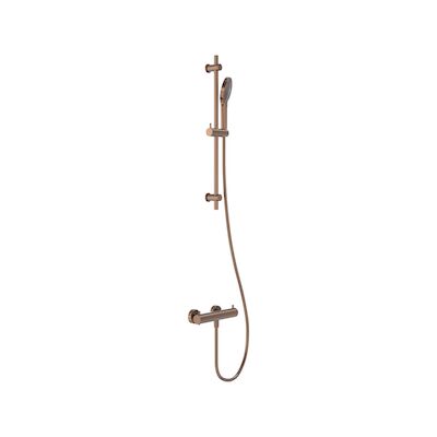 Doucheset MAY Opbouw met Thermostaat, Incl. Glijstang, Doucheslang 150 cm & 3-Standen Handdouche Geborsteld Mat Koper PVD