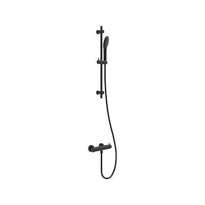 Doucheset MAY Opbouw met Thermostaat, Incl. Glijstang, Doucheslang 150 cm & 3-Standen Handdouche Mat Zwart PED