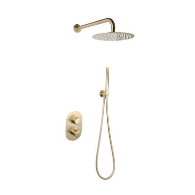 Doucheset Sanilux Rubb Inbouw Met Thermostaat, Douchekop 25 cm, Doucheslang en Handdouche Geborsteld Goud
