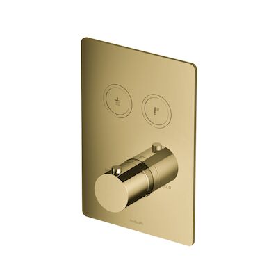 Douchethermostaat Hotbath Cobber Inbouw 2 Pushbuttons Vierkant Gepolijst Messing (excl. inbouwdeel) Living Colours