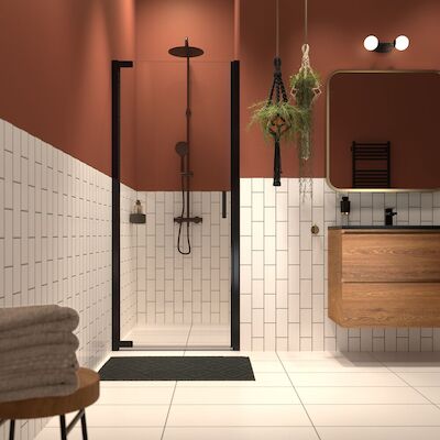 Draaideur in nis helder veiligheidsglas met antikalklaag Sealskin Inc. 100×200 cm Mat zwart