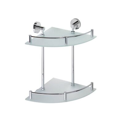 Dubbele Glazen Hoek Planchet Sapho X-Round 26.5×40 cm Chroom