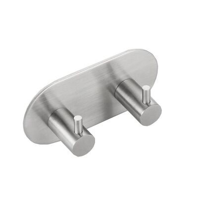 Dubbele Handdoekhaak Sapho 9.5×4.6 cm Zelfklevend Geborsteld RVS