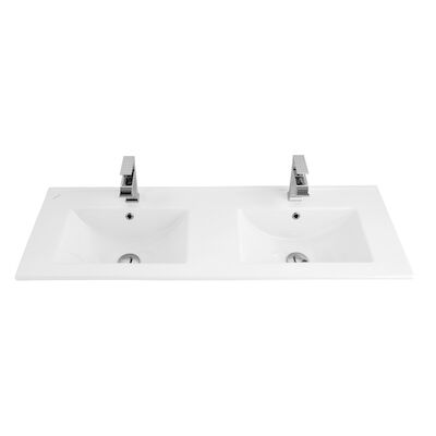 Dubbele Wastafel BWS 2 Kraangaten 46×120 cm Rechthoek Keramiek Wit