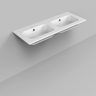 Dubbele Wastafel Marble BWS 120,5x46x1,5 cm Glans Wit (2 kraangaten)