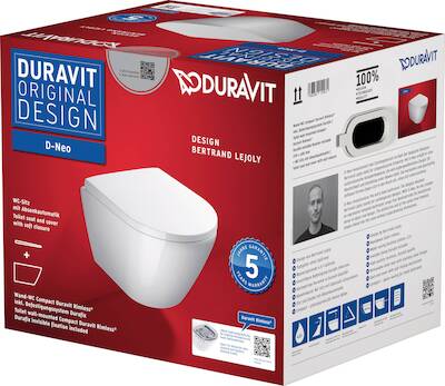 Duravit D-Neo compact en randloos hangtoilet met toiletbril 37x48x40cm wit
