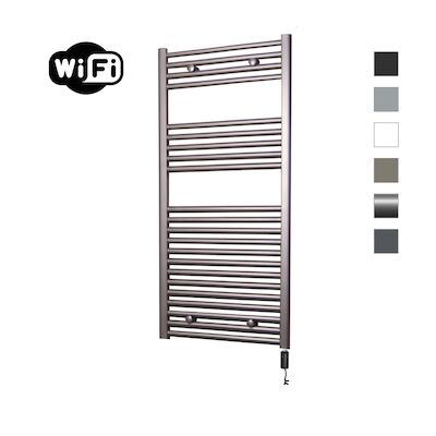 Elektrische Radiator Sanicare HWV Met Wifi 111,8×45 cm Inox Look 596W Met Thermostaat Zwart Rechtsonder