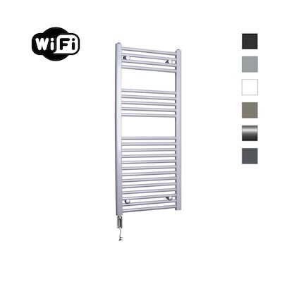 Elektrische Radiator Sanicare HWV Met Wifi 111,8×45 cm Zilver Grijs 596W Met Thermostaat Chroom Linksonder