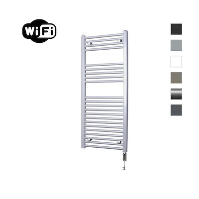 Elektrische Radiator Sanicare HWV Met Wifi 111,8×45 cm Zilver Grijs 596W Met Thermostaat Chroom Rechtsonder