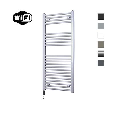 Elektrische Radiator Sanicare HWV Met Wifi 111,8×45 cm Zilver Grijs 596W Met Thermostaat Zwart Linksonder