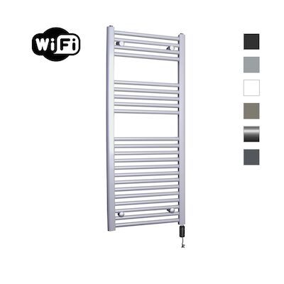 Elektrische Radiator Sanicare HWV Met Wifi 111,8×45 cm Zilver Grijs 596W Met Thermostaat Zwart Rechtsonder