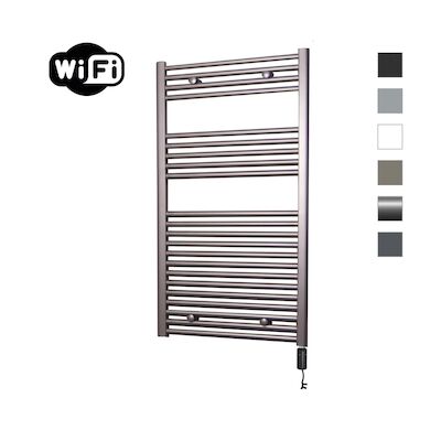Elektrische Radiator Sanicare HWV Met Wifi 111,8×60 cm Inox Look 730W Met Thermostaat Zwart Rechtsonder