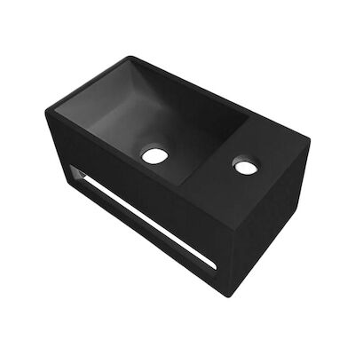 Fontein BWS Solid Surface Met Handdoekhouder 16×35,8×20,5 cm Links Zwart