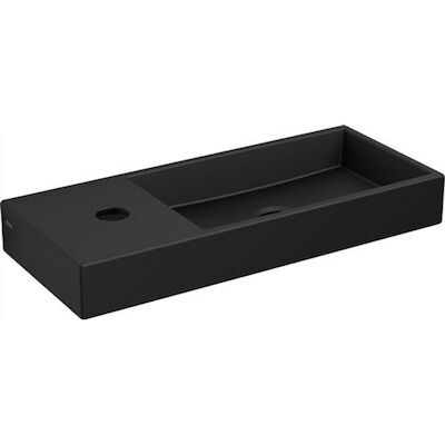 Fontein Clou Mini Wash Me 45x19x6cm Keramiek Mat Zwart (Met Kraangat Links)