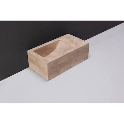 Fontein Forzalaqua Venetia Xs Travertin Gezoet Zonder Kraangat Rechts 29X16X10 cm