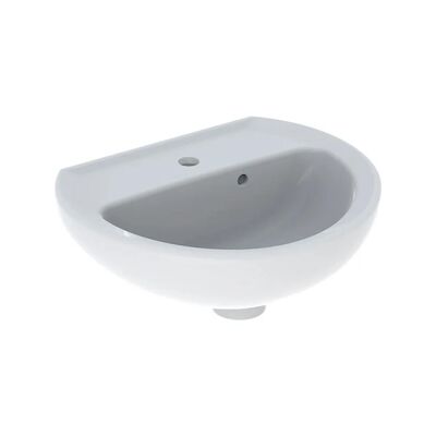 Fontein Geberit Bastia 40×33 cm Rond met Kraangat met Asymetrische Overloop Glans Wit