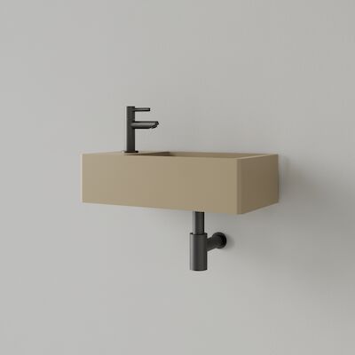Fontein Gliss Design Freya Solid Marble 40x22x10 cm Met Kraangat Links Mat Cappuccino
