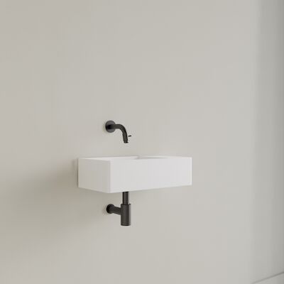 Fontein Gliss Design Freya Solid Marble 40x22x10 cm Zonder Kraangat Rechts Mat Wit