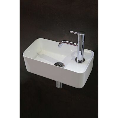 Fontein Luca Sanitair 35×18,5×12 cm Mineraalsteen Glans Wit (zonder kraangat)