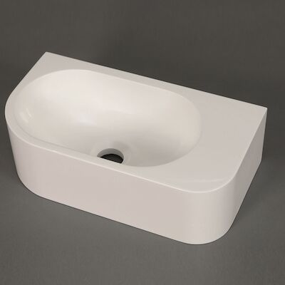 Fontein Luca Sanitair Wand 40×21.5×12 cm Mineral Stone Zonder Kraangat Glans Wit Rechts
