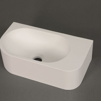 Fontein Luca Sanitair Wand 40×21.5×12 cm Solid Surface Zonder Kraangat Mat Wit Rechts