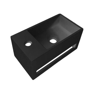 Fontein met Handdoekhouder Boss & Wessing Solid Surface (kraangat links) 35.6×20.3×15.9 cm Zwart