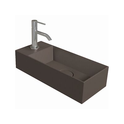 Fontein Salenzi Spy 45×20 cm Mat Donkerbruin Kraangat Rechts (inclusief bijpassende waste)