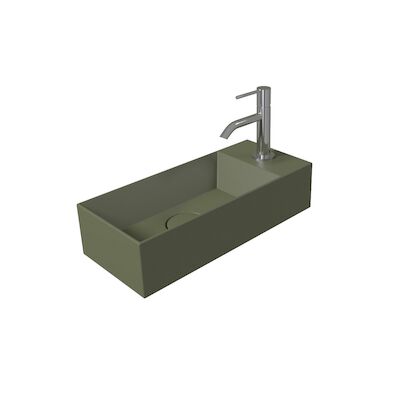 Fontein Salenzi Spy 45×20 cm Mat Legergroen Kraangat Rechts (inclusief bijpassende waste)