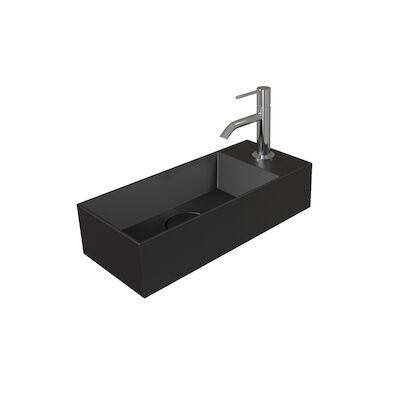 Fontein Salenzi Spy 45×20 cm Mat Zwart Kraangat Rechts (inclusief bijpassende waste)