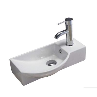 Fontein Sanilux Bee 40x22x10cm met Afvoer en Kraan Keramiek Wit (Kraan Rechts)