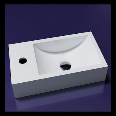 Fontein Sanilux Recto Solid Surface 40x20x10 cm Mat Wit (kraangat links)
