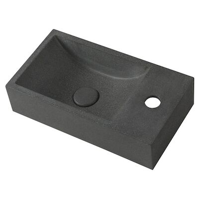 Fontein Sapho Crest 40×22 cm Kraangat Rechts met Waste Zwart Graniet