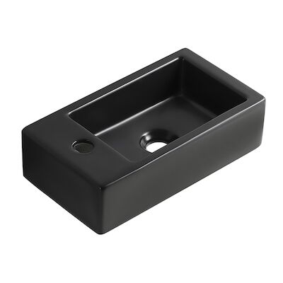 Fontein Wiesbaden Rhea M 40×22 Kraangat Links Mat Zwart