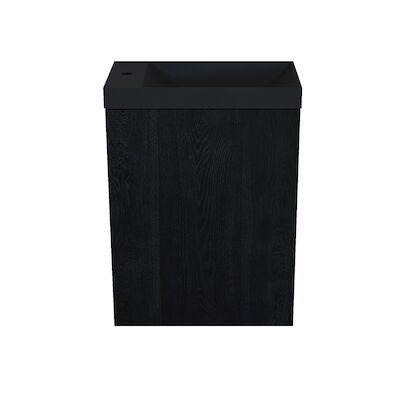 Fonteinkast Black Oak Arcqua Luna 40x55x28 cm Incl. Fontein Mat Zwart Zonder Overloop