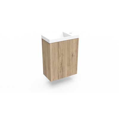 Fonteinkast Canyon Oak Arcqua Luna 40x55x28 cm Incl. Fontein Glans Wit Zonder Overloop