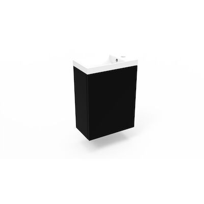 Fonteinkast Mat Zwart Arcqua Luna 40x55x28 cm Incl. Fontein Glans Wit Met Overloop