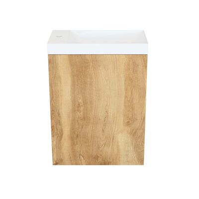 Fonteinkast Natural Oak Arcqua Luna 40x55x28 cm Incl. Fontein Glans Wit Met Overloop