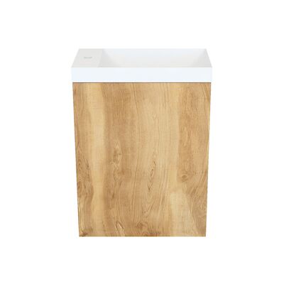 Fonteinkast Natural Oak Arcqua Luna 40x55x28 cm Incl. Fontein Mat Wit Met Overloop