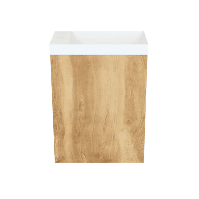 Fonteinkast Natural Oak Arcqua Luna 40x55x28 cm Incl. Fontein Mat Wit Zonder Overloop