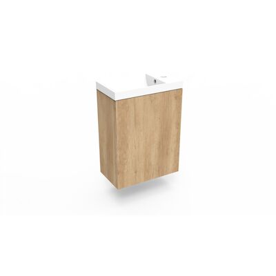 Fonteinkast Nebraska Oak Arcqua Luna 40x55x28 cm Incl. Fontein Mat Wit Met Overloop
