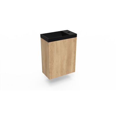 Fonteinkast Nebraska Oak Arcqua Luna 40x55x28 cm Incl. Fontein Mat Zwart Zonder Overloop